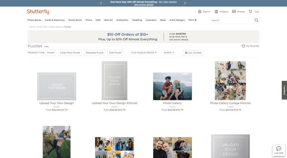 Shutterfly has more than just custom jigsaw puzzle to design. In fact, you can share the same design for other products too.